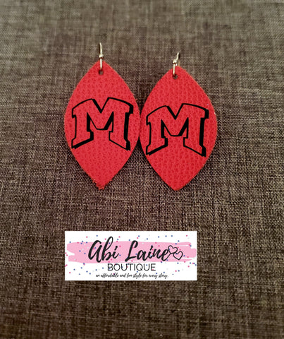 Red/Black "M" Leather Earrings