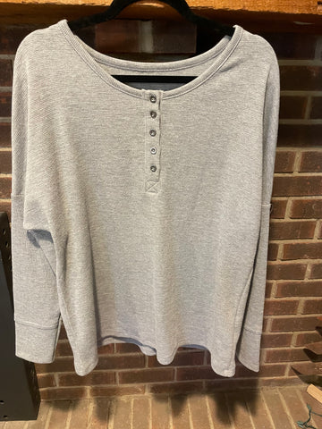 Grey Button Waffle Top