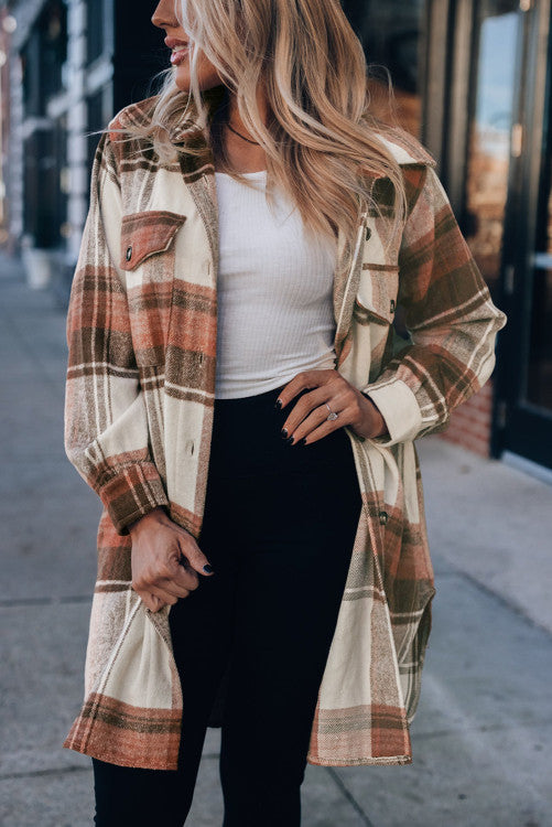 Brown Long Plaid Shacket