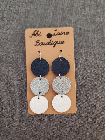 Navy, Silver & White Circle Earrings