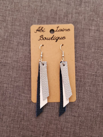 Navy, Silver & White Fringe Earrings