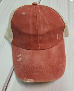 Vintage Orange Criss-Cross Ponytail Hat