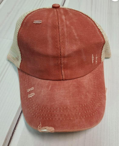 Vintage Orange Criss-Cross Ponytail Hat